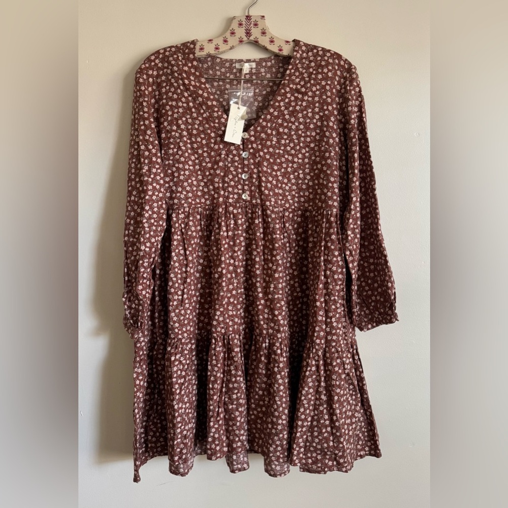 Rylee + Cru Brown Floral Tiered Dress